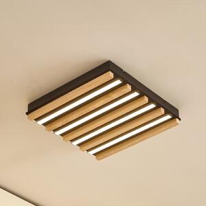 Lindby LED плафон Firka, бял, дърво, 42 см, CCT, димер., Затъмняване, Дърво, Дневна/трапезария, Дървесина, Модерен