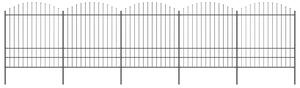 VidaXL Градинска ограда с пики, стомана, (1,75-2)x8,5 м, черна