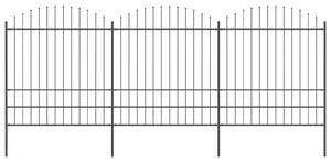 VidaXL Градинска ограда с пики, стомана, (1,75-2)x5,1 м, черна