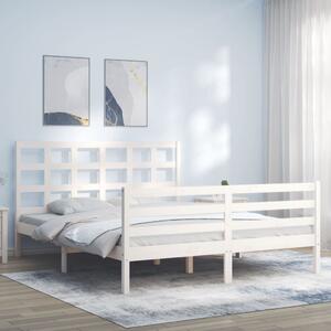 VidaXL Рамка за легло с табла бяла 5FT King Size масивно дърво