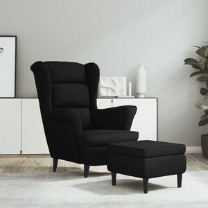 VidaXL Фотьойл Wingback с табуретка, черен, кадифе