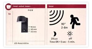 Paulmann 94453 - LED/6W IP44 Екстериорен аплик със сензор CAPEA 230V