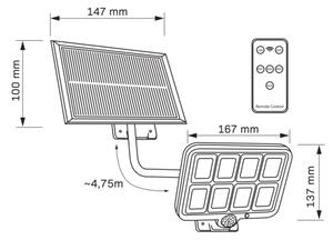 LED Соларен прожектор със сензор INTEGRA LED/3W/3,7V IP44 + д.у