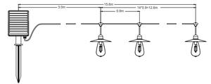 LED Соларна верига 15xLED/0,2W/3,7V 15,6 м 3000K IP44