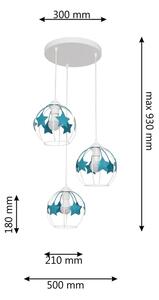 Детски пендел STARS 3xE27/15W/230V тюркоаз/бял