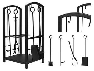 Кощница за дърва с инструменти за камина 30x40x73 см черен
