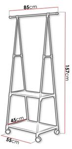 Подвижна метална закачалка с рафтове OLAZEN 157x85 см черен
