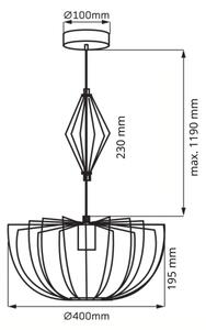 Пендел JASMINA 1xE27/20W/230V Ø 40 см черен