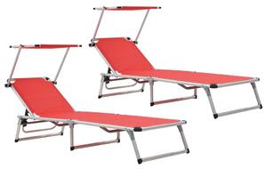 VidaXL 312459 Folding Sun Loungers with Roof 2 pcs Aluminium&Textilene Red