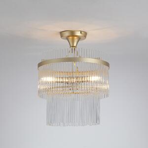 Searchlight Таванна лампа Lara, Ø 35 cm, златист/прозрачен, стъкло/метал, Затъмняване, Злато / месинг, Дневна/трапезария, Стъкло