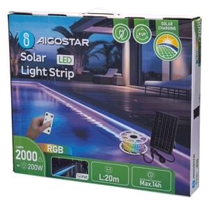 Aigostar - LED RGB соларна лента 20W/3,2V, 20 м, IP65, димер + дистанционно