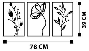К-кт 3x Декорация за стена 78x39 см цветя метал