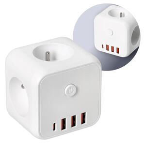 Контактен разклонител с превключвател LINEA 3x230V + 4xUSB A/C бял