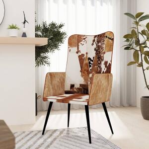 VidaXL Wingback стол с косъм, кафяво и бяло, естествена кожа