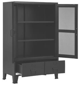 VidaXL Офис шкаф мрежести врати промишлен черен 75x40x120 cм стомана