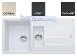 Гранитна мивка Inset, 2 корита, 970×500 мм, реверсивен отцедник