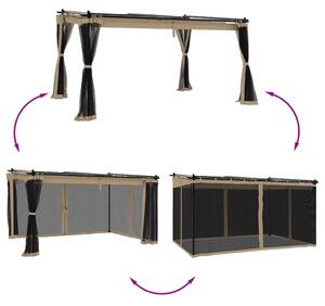 VidaXL Беседка с мрежести стени, таупе, 4x3 м, стомана