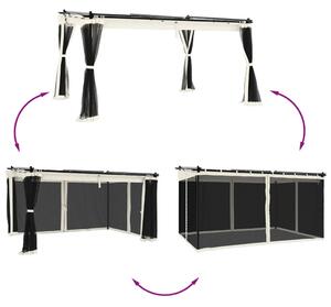 VidaXL Беседка с мрежести стени, кремава, 4x3 м, стомана