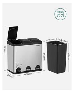Кош за рециклиране, Songmics, 54L, Сребристо+Черно, LTB54L