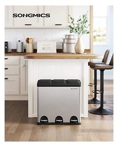 Кош за рециклиране, Songmics, 54L, Сребристо+Черно, LTB54L