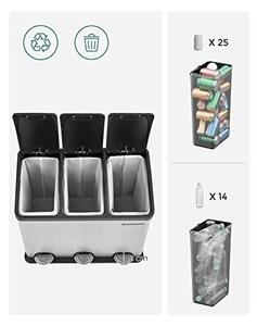 Кош за рециклиране, Songmics, 54L, Сребристо+Черно, LTB54L