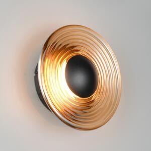 Trio Lighting LED стенна лампа „Sirena“, черно/кехлибарено, Ø 20 см, стъкло, CCT, Затъмняване, Бежов, Дневна/трапезария, Стъкло
