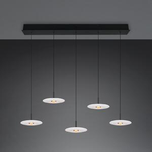 Trio Lighting LED висяща лампа „Sirena“, бяла, дължина 104 см, стъкло, CCT, 5-лампова, Затъмняване, Бял, Дневна/трапезария, Стъкло