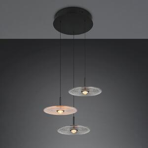 Trio Lighting LED висяща лампа „Sirena“ – черна/кехлибарена/димна, Ø 41 см, стъкло, 3-лампова, Затъмняване, Бежов, Дневна/трапезария, Стъкло