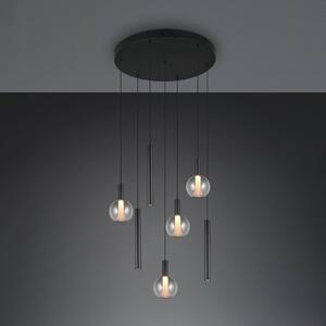 Trio Lighting LED висяща лампа „Меларо“, Ø 59 см, черна, метал/стъкло, CCT, 7-лампова, Затъмняване, Черен, Дневна/трапезария, Метал
