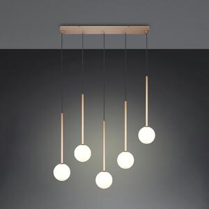 Trio Lighting Висяща лампа „Firano“, златист цвят, дължина 107 см, метална, с 5 лампи., Злато / месинг, Дневна/трапезария, Метал, Модерен