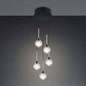 Trio Lighting LED висяща лампа „Calista“, хромиран цвят, Ø 31 см, метал/стъкло, 5 лампи, Затъмняване, Хром, Дневна/трапезария, Метал, Модерен