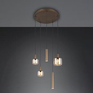 Trio Lighting Висяща лампа „Матаро“, бежова, Ø 55 см, с 5 лампи, стъкло/метал, Затъмняване, Бежов, Дневна/трапезария, Стъкло, Модерен