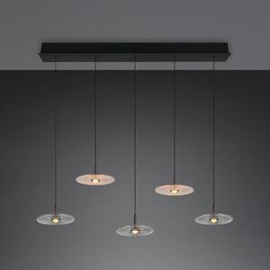Trio Lighting LED висяща лампа „Sirena“ – черна/кехлибарена/димна, 104 см, стъкло, 5-лампова, Затъмняване, Бежов, Дневна/трапезария, Стъкло