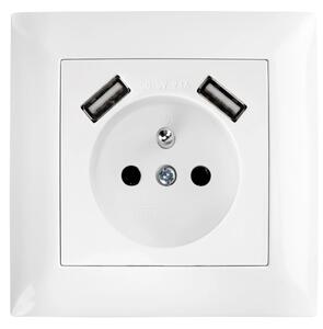 Единичен контакт със заземяване + 2x USB-A OSTE JNH003-G White