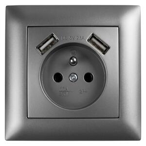 Единичен контакт със заземяване + 2x USB-A OSTE JNH003-G Grey