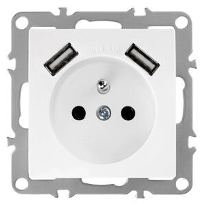 Единичен контакт със заземяване + 2x USB-A OSTE JNH003-G White