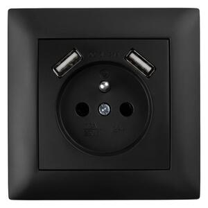 Единичен контакт със заземяване + 2x USB-A OSTE JNH003-G Black