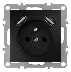 Единичен контакт със заземяване + 2x USB-A OSTE JNH003-G Black