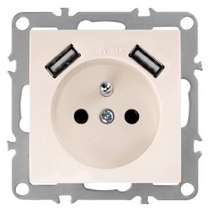 Единичен контакт със заземяване + 2x USB-A OSTE JNH003-G Beige
