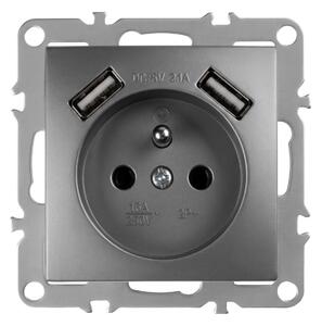 Единичен контакт със заземяване + 2x USB-A OSTE JNH003-G Grey