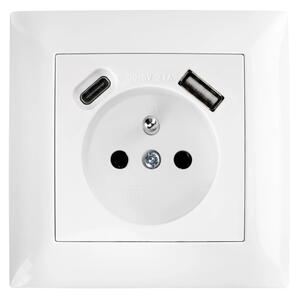 Единичен контакт със заземяване + USB-A USB-C OSTE JNH004-G White