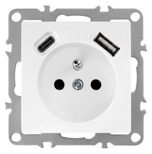 Единичен контакт със заземяване + USB-A USB-C OSTE JNH004-G White