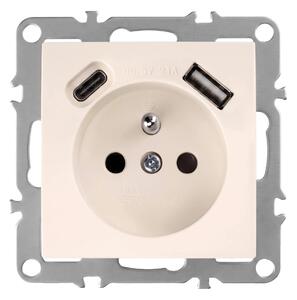 Единичен контакт със заземяване + USB-A USB-C OSTE JNH004-G Beige