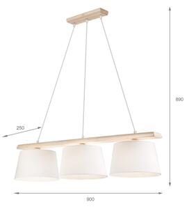 Полилей на кабел AIDA, 3xE27/60W/230V, Ø 25 см, дъб/бял
