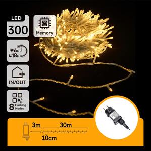 Aigostar - Външна коледна LED гирлянда 300 LED/8 функции, 33 m, IP44, топла бяла