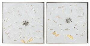 Картина Home ESPRIT Бял Златен полистирен Пластно Цвете Shabby Chic 62 x 4,5 x 62 cm (2 броя)