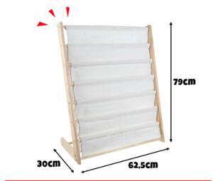 Детска етажерка за книги, дървена етажерка с 6 рафта от плат 79 x 62,5 x 30 cm