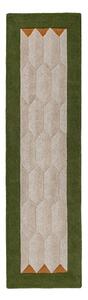 Зелена/в естествен цвят ръчно изработена вълнена пътека 60x230 cm Apex Border Wool – Flair Rugs