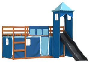 VidaXL Двуетажно легло с пързалка и завеси, синьо, 90x200 см