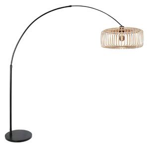 Steinhauer Светило с извита стойка Sparkled Light, черно/естествен бамбук, 240 см, Черен, Дневна/трапезария, Метал